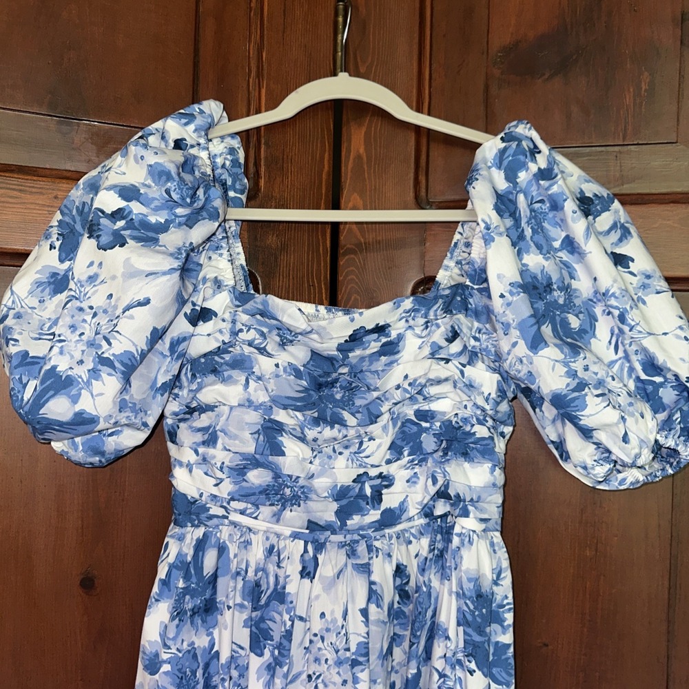 Womens Abercrombie & Fitch Emerson Poplin Puff Sleeve Midi Dress Blue - XS - Picture 2 of 7